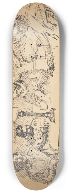 Peter Hansen - Kunstnerens familie siddende omkring et bord med en petroleumslampe 8.25 inch art skate deck
