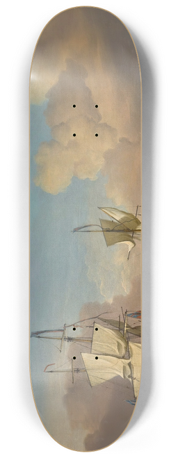 Peter Monamy - The evening gun; Men-o-War and barges in a calm sea 8.25 inch art skate deck