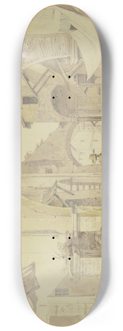 Peter von Hess - Strae in einem italienischen Stdtchen (Tivoli), links ein Brunnen, rechts eine Gemsehndlerin 8.25 inch art skate deck
