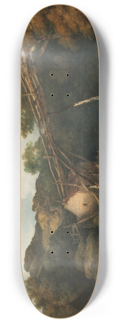 Philip James de Loutherbourg - A View near Matlock, Derbyshire with Figures Working beneath a Wooden Conveyor 8.25 inch art skate deck