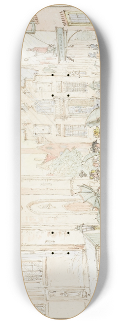 Pieter Bartholomeusz. Barbiers - Plein met mensen in de regen 8.25 inch art skate deck