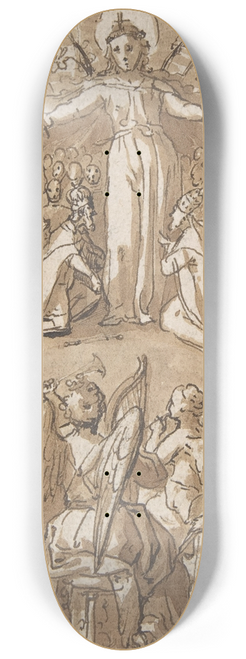 Pieter de Jode I - The Virgin Surrounded by Angels and Representatives of Secular and Ecclesiastical Authorities 8.25 inch art skate deck