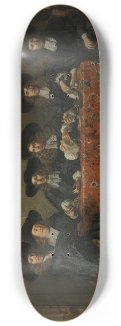Pieter van Anraedt - Six Regents and the Housemaster of the Oude Zijds Institute for the Outdoor Relief of the Poor, Amsterdam, 1675 8.25 inch art skate deck