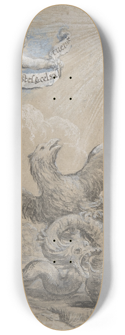 Pietro da Cortona - Design with an Eagle Fighting with a Serpent and a Putto in the Sky Holding an Inscribed Banner 8.25 inch art skate deck