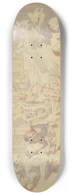Pietro Testa - Bacchanal, rechts liebkost ein alter Mann ein Mdchen, links fllt ein Mann ber einen Weinschlauch 8.25 inch art skate deck