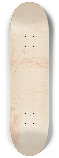 Pompeo Batoni - Three Nude Male Figures; Study of the Right Hand of the Figure on the Left 8.25 inch art skate deck