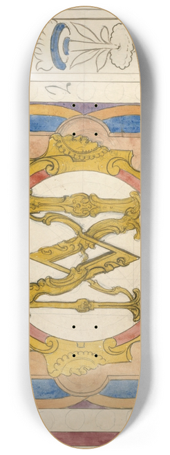 Prosper Lafaye - Relev dun panneau de vitrail du XVIIe sicle orn dun monogramme 8.25 inch art skate deck