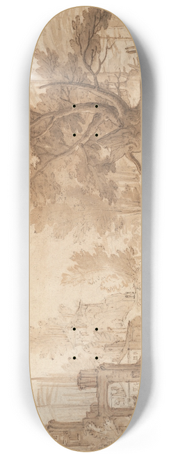 Remigio Cantagallina - A forest landscape with buildings and Tobias and the angel 8.25 inch art skate deck