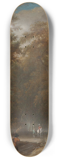 Roelof Jansz. van Vries - A forest landscape with a traveller and a rider on a white horse 8.25 inch art skate deck