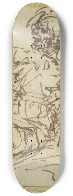 Salvator Rosa - A man seated against a block on the right 8.25 inch art skate deck