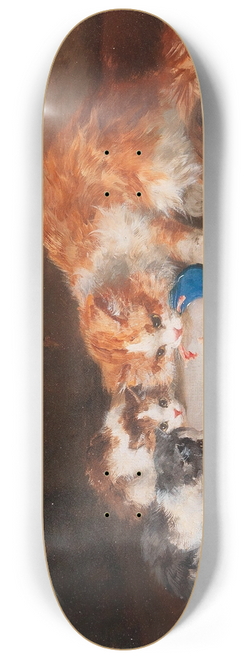 Arthur-Alfred Brunel de Neuville - Mother Cat with Three Kittens 8.25 inch art skate deck