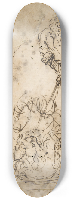 Salvator Rosa - Studies for a Figure Lifted from a Grave or Pit by Cords. 8.25 inch art skate deck