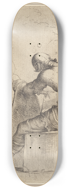 Salvator Rosa - Three Soldiers, One Seated and Supporting Himself with a Cane and Shield 8.25 inch art skate deck