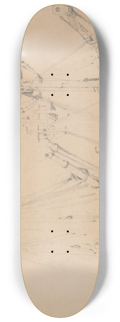 Samuel Prout - Study of Two Laid Up Sailing Vessels 8.25 inch art skate deck