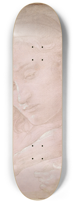 Sandro Botticelli - Head of a Youth Wearing a Cap; a Right Forearm with the Hand Clutching a Stone; and a Left Hand Holding a Drapery 8.25 inch art skate deck