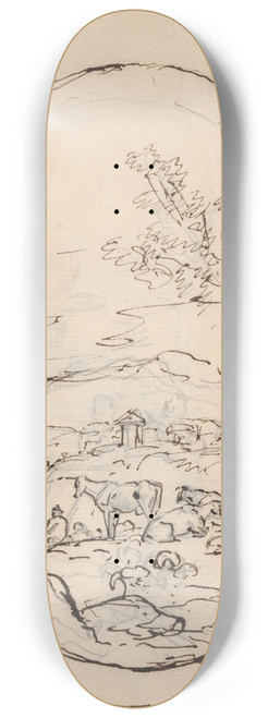 Sawrey Gilpin - Cattle in a field with mountains and bridge in background 8.25 inch art skate deck
