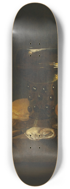 Simon Luttichuys - A prunted roemer of sweet wine and red wine in a faon-de-Venise glass, with oysters in an overturned dish and bread, on a ledge 8.25 inch art skate deck