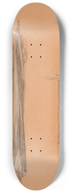 Sir Edward Coley Burne-Jones - Study of a draped female figure, with a subsidiary study of the same, for The Sleep of Arthur in Avalon 8.25 inch art skate deck