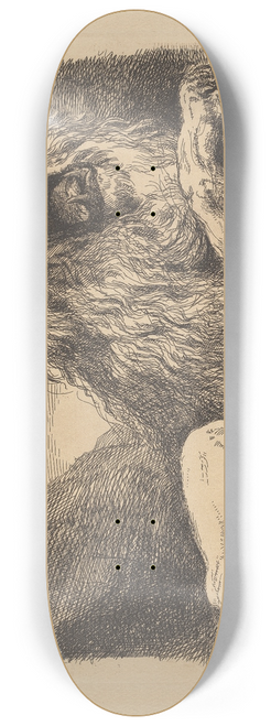 Sir George Hayter - A Study from Nature; a lion among rocks, roaring, a human skull lower right 8.25 inch art skate deck