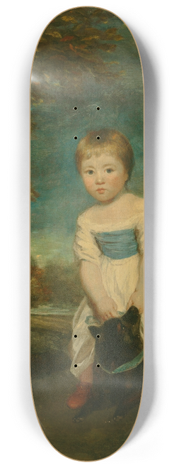 Sir Joshua Reynolds - Portrait of Master William Cavendish, standing astride a black dog, in a landscape 8.25 inch art skate deck