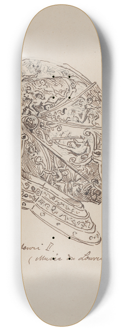 Stanisaw Wyspiaski - Drawings of Helmets from the 13th and 14th Centuries and the Helmet of King Henry II (from ca. 1560) from the Louvre Collection 8.25 inch art skate deck