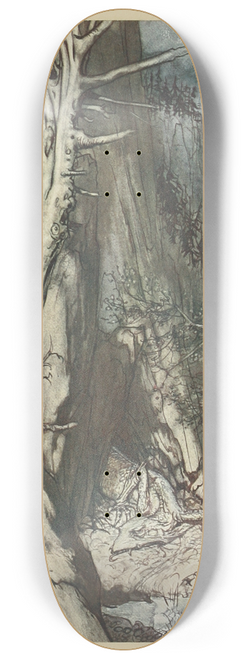 Arthur Rackham - There as a dread Dragon he sojourns, and in a cave keeps watch over Alberichs ring 8.25 inch art skate deck