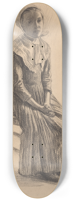 Swiss 19th Century - Seated Girl in Peasant Costume 8.25 inch art skate deck