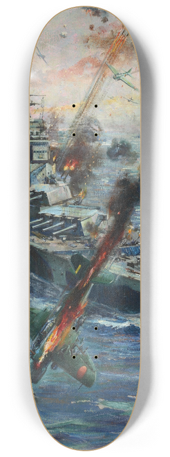 Terence Cuneo - Aircraft attack British battleship 8.25 inch art skate deck
