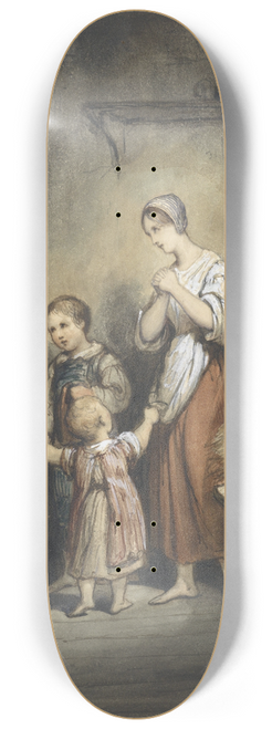 Ary Scheffer - Zieke man in bed met naast hem een vrouw en twee kinderen 8.25 inch art skate deck