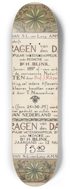 Theo Nieuwenhuis - Reclamebiljet voor het tijdschrift; H. Blink (red.), Vragen van den dag 8.25 inch art skate deck