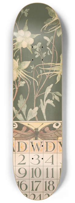 Theo van Hoytema - Kalenderblad juni met akeleien en vlinders 8.25 inch art skate deck
