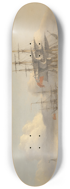 Thomas Luny - A British 74 unfurling its sails as it prepares to leave the anchorage with a frigate and various coastal craft beyond 8.25 inch art skate deck