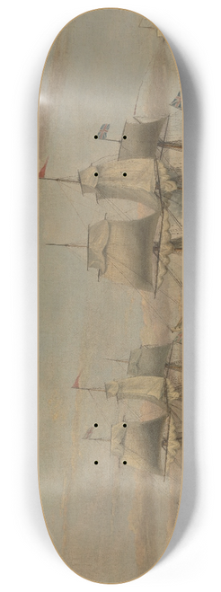 Thomas Luny - An Indiaman and a Two Decker Hove to, Said to be Thomas Dumar, Esq. in H.M. Ship Portland Deliveri 8.25 inch art skate deck