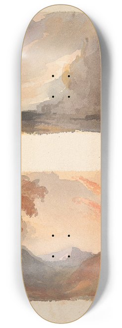 Thomas Sully - Landscape with Large Cliff in Foreground  Cuyps Principle (no. 3); Landscape with Tree in Foreground, Mountains in Distance  Boths Principle 8.25 inch art skate deck