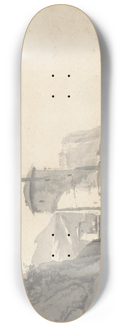 Thomas Wijck - A Village in a Rocky Coastal Inlet with Round Tower on the Left Bank 8.25 inch art skate deck