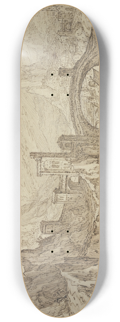 Tobias Verhaecht - Felsiges Flutal, im Vordergrund eine Bogenbrcke, rechts eine Stadt 8.25 inch art skate deck