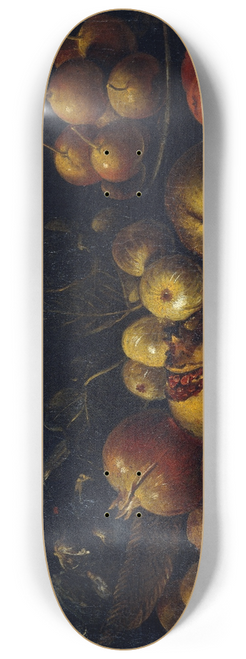 Tommaso Realfonso - Still Life with Pomegranates, Apples, Pears, Grapes, Figs and Birds 8.25 inch art skate deck
