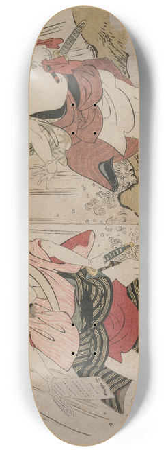 Toyokuni Utagawa - Kataoka Nizaemon VII and Ichikawa Yaozo III in a Confrontation Beside a Waterfall 8.25 inch art skate deck