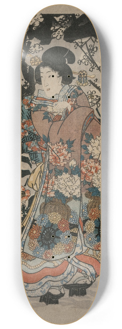 Utagawa Kunisada (Toyokuni III) - Woman Standing Beside a Plum Tree 8.25 inch art skate deck Utagawa Kunisada (Toyokuni III) - Woman Standing Beside a Plum Tree 8.25 inch art skate deck