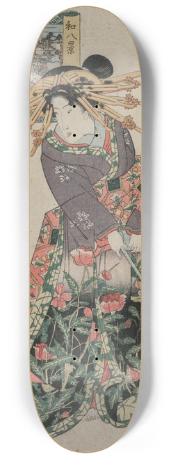 Utagawa Kuniyasu - The Courtesan Emon of Maruebiya with a View of Tago Bay (form the series Courtesans with a Playful Group of Eight Views) 8.25 inch art skate deck