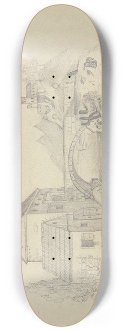 Victor Mller - Brckenhaus vor bergiger Landschaft 8.25 inch art skate deck