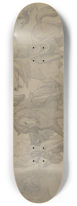 Victor Mller - Ein berittener Knig weist einem Krieger zu Pferde den Weg zu einer Ruine, ber der ein Stern strahlt 8.25 inch art skate deck
