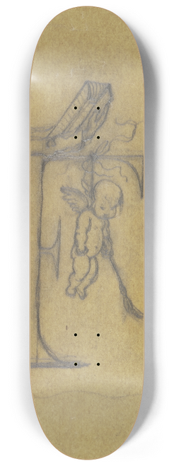 Victor Mller - Humoristische Initiale F; Lesender Gelehrter, an dessen F-frmigen Pult ein erhngter Putto baumelt 8.25 inch art skate deck