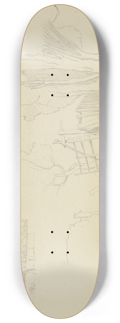 August Lucas - Baumgruppe und Gatter bei Frascati, im Hintergrund Gebude 8.25 inch art skate deck