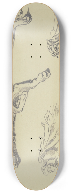Wilhelm Trbner - Studienblatt; Die Dogge Csar, auf der Seite liegend nach links, schlafend; darunter zwei Pferdestudien in starker Untersicht 8.25 inch art skate deck