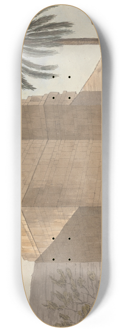 Willey Reveley - Corner of a Stone Building with Palm Tree at Right 8.25 inch art skate deck