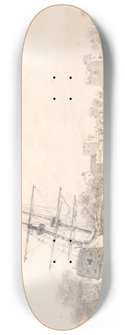 William Alexander - A Small Sailing Ship Drawn Up on the Shore Below Some Fortified Buildings 8.25 inch art skate deck