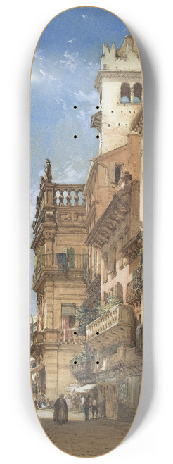 William Callow - Corso Sant Anastasia with the Palazzo Maffei in Verona 8.25 inch art skate deck