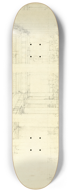 Augustus Charles Pugin - Study for Corn Exchange, Mark Lane, from Microcosm of London 8.25 inch art skate deck
