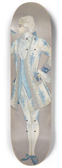 Will R. Barnes - Man in white and light blue floral justacorps and breeches with light blue waistcoat 8.25 inch art skate deck